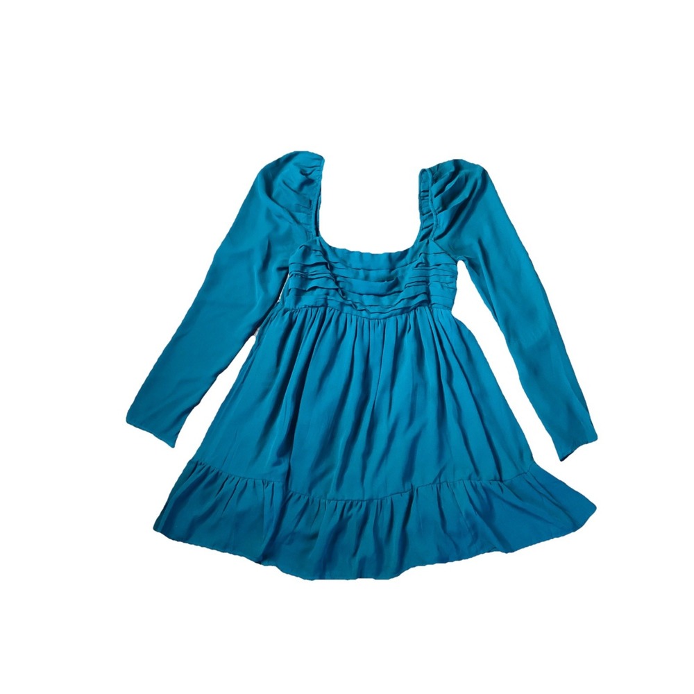 Abercrombie & Fitch Mini Babydoll Dress Green Long Sleeve Smocked Peasant LT